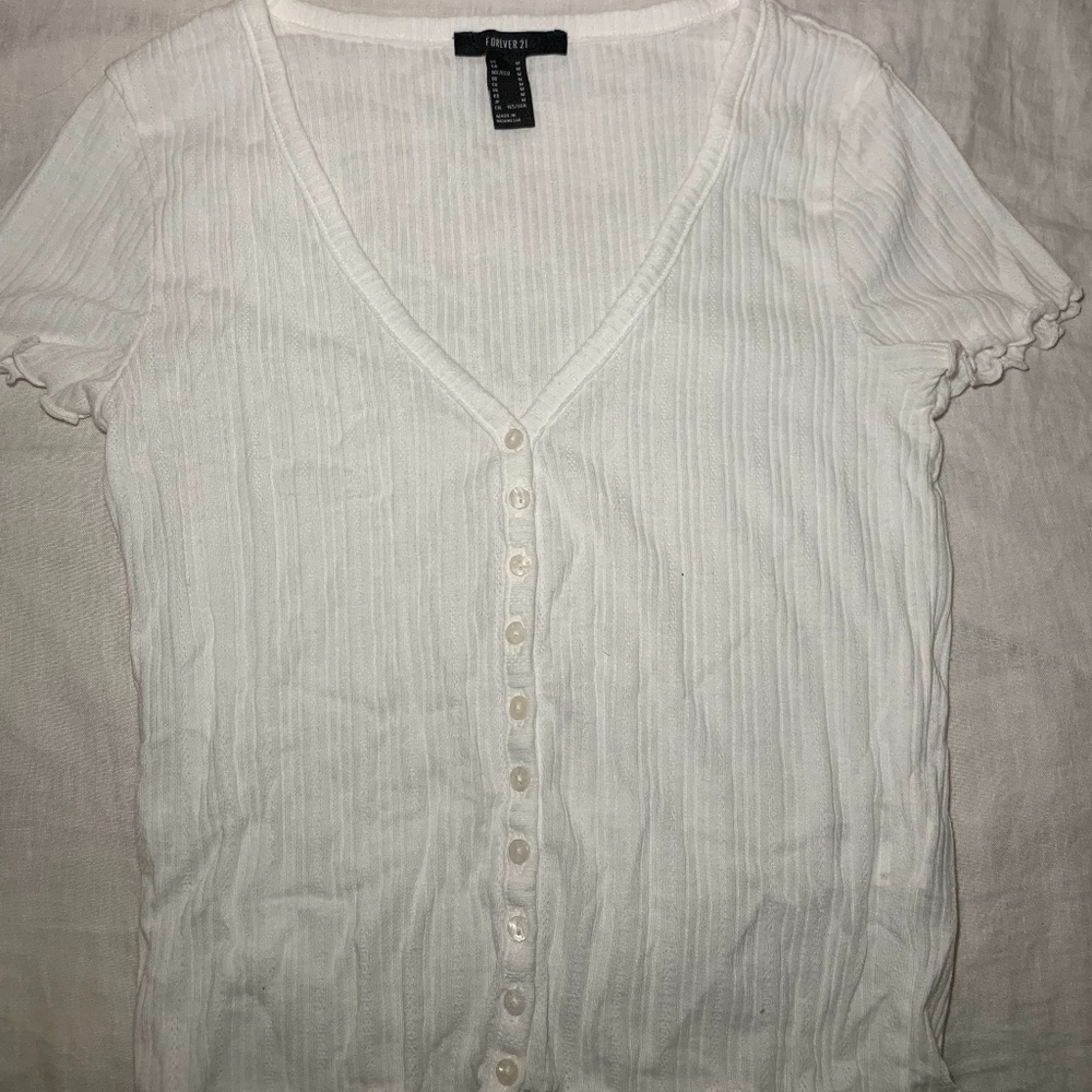 Forever 21 white v-neck button top